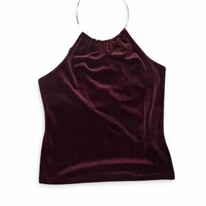 Elegant Velvet Dynamite Halter Top - Deep Burgundy with chain neck